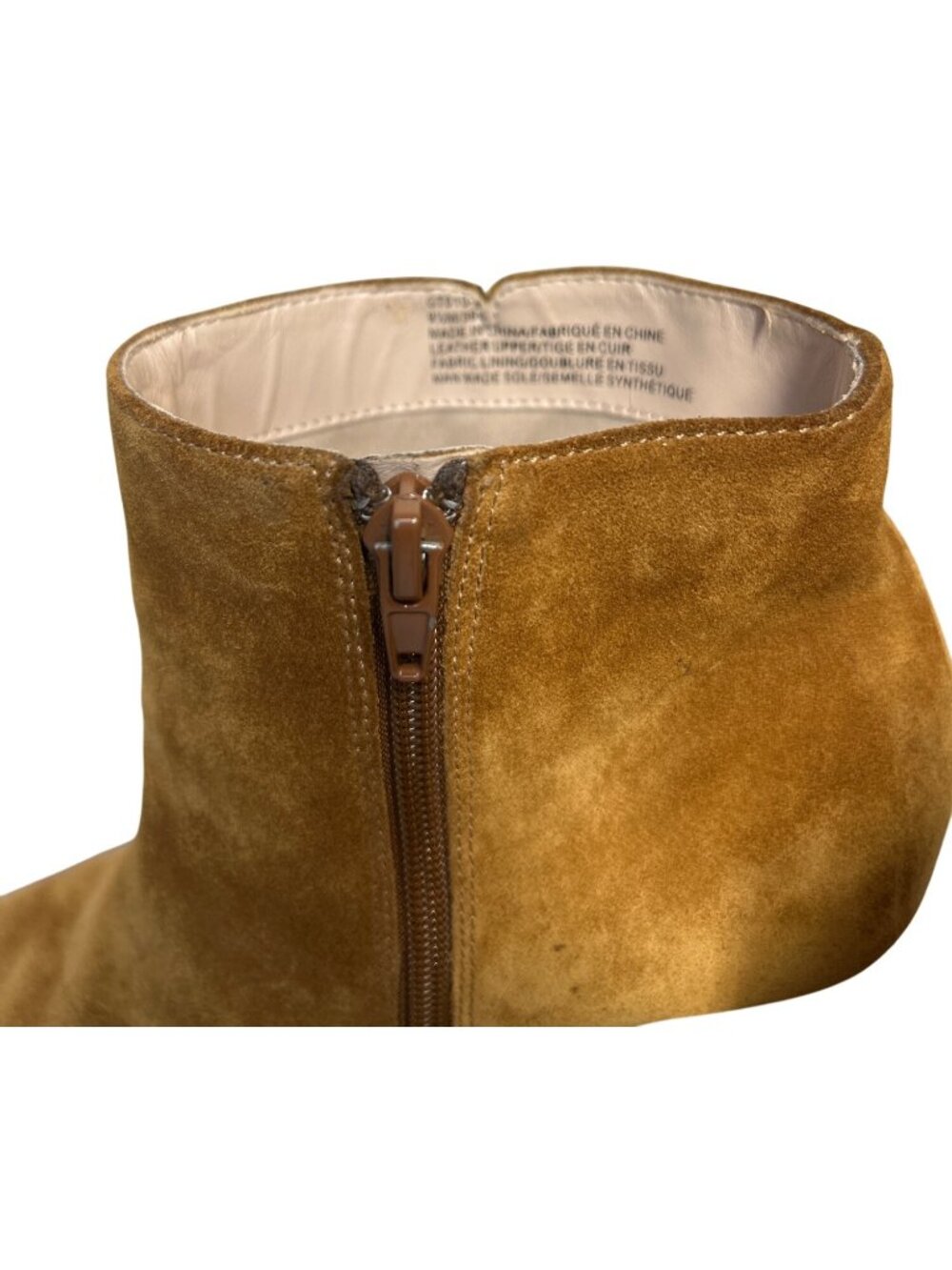 Saks Fifth Avenue Camel Suede Pointed Toe High Heel Ankle Boots 9.5M Block Heel - Picture 7 of 13